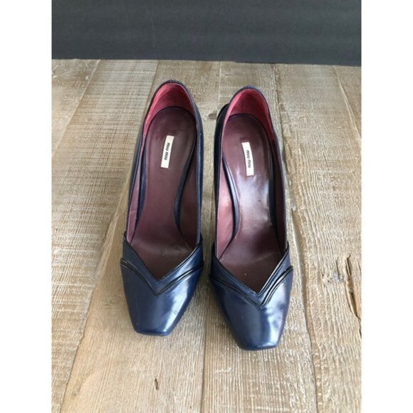 MIU MIU navy leather pumps heels size 39 - Picture 7 of 12